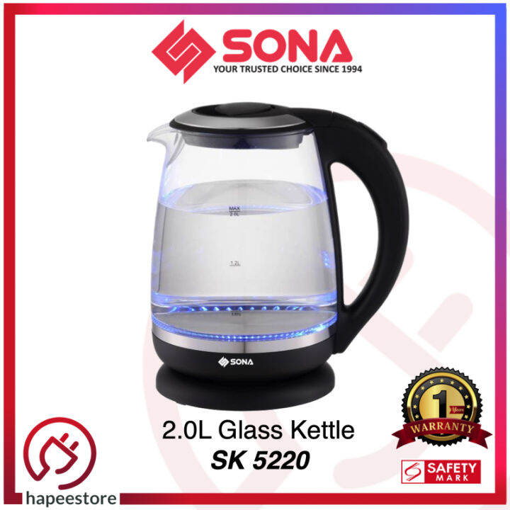 Sona 2.0L Glass Kettle SK5220 SK 5220 (1 Year Warranty) Lazada