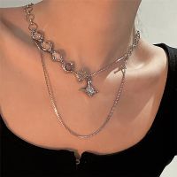 Double Layer Stainless Steel Transparent Beads Star Awn Pendant Necklace Spliced Clavicle Chain 2021 Trend Y2K Unusual Necklaces