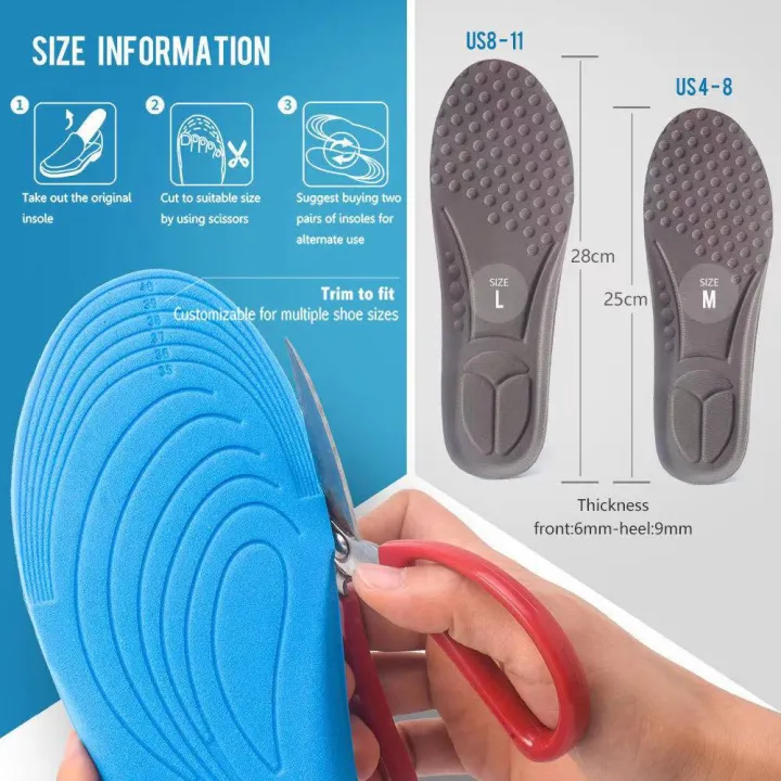 Shock Absorbing Insoles for Men, Full Length Massage Cushion Insoles