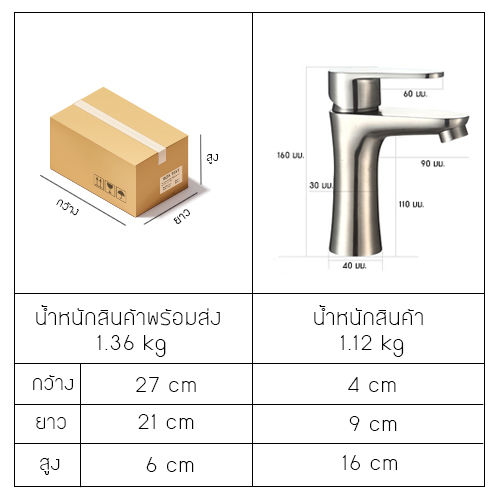 ก๊อกน้ำสแตนเลส-304-ไม่เป็นสนิม-ปราศจากสารตะกั่ว-มีระบบทำน้ำร้อนและน้ำเย็น-ขนาด-40-40-160-mm-รุ่น-c1m035-sus3309