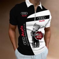 เสื้อยืด Mercedes Audi มีซิปพิมพ์ลายโลโก้รถเสื้อโปโลผู้ชายเสื้อปกแขนสั้น3DTH