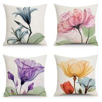 【JH】 New ink flower linen printed pillowcase cross-border home bedside office optional