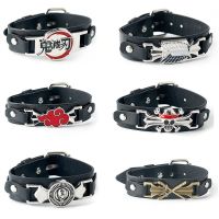 Anime Red Cloud Attack On Titan Demon Slayer Fairy Tail Death Note Punk Leather Bracelets Cosplay Bangles Men Women Jewelry Gift