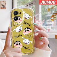 JIUMOO เคสสำหรับ VIVO Y22 Y22s ลายการ์ตูนน่ารักสีเทียนหน้าแข้งเป็นคลื่นขอบโปร่งใสกันกระแทกเคสมือถือซิลิโคนเนื้อครีมใสปกป้องเลนส์เคสนิ่ม