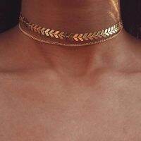 Sequin Fish Bone Shape Choker Fashion Double Layer Women Ethnic Short Choker