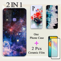 แบบ2 IN 1สำหรับเคส Y30 VIVO Y50แบบนิ่ม TPU เคสโทรศัพท์ทำสีซิลิโคนพร้อมฟิล์มกันรอยกันกระแทกโค้ง