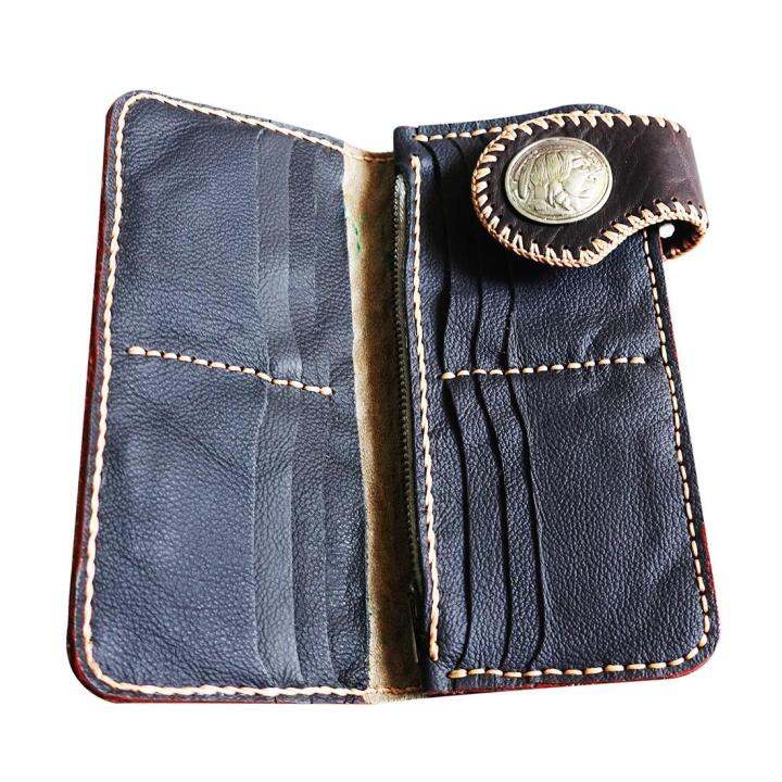 you-link-หนังวัวแท้-ลายสาน-ดูเป็นของย้อนยุค-สวยมาก-เทห์มาก-beautiful-vintage-long-bifold-wallet-celtic-in-brown-and-black-สีน้ำตาลดำ