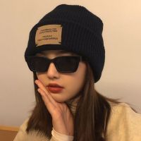 COD DSFDGESERRRRR Hat fashion retro paste cloth couple wool hat fema帽子潮复古贴布情侣毛线帽女日系保暖学生护耳针织帽2.23