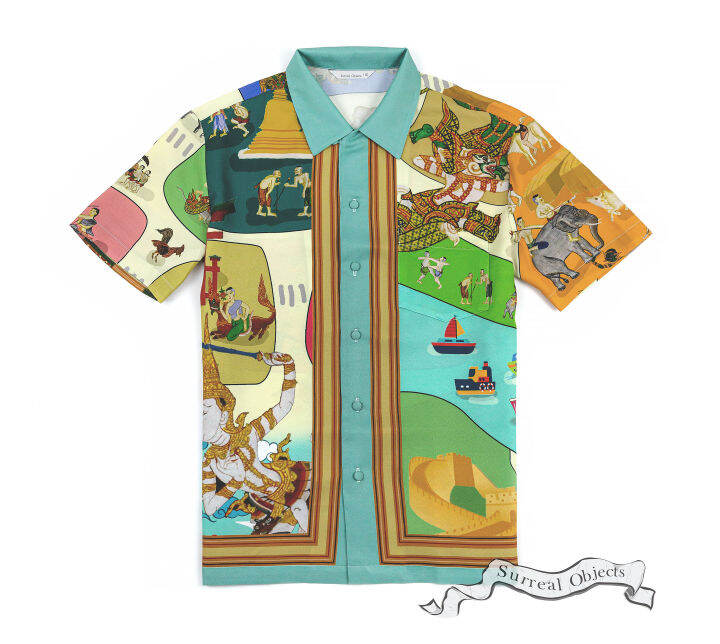 surreal-objects-thai-cartoon-hawaiian-shirt-เสื้อเชิ้ตฮาวาย-พิมพ์ลายการ์ตูนไทย