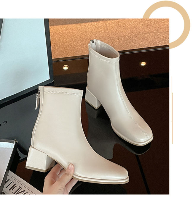 sepatu-boot-pendek-ส้นหนาส้นสูง2022สไตล์อังกฤษรองเท้าบูทสลิมฉบับภาษาเกาหลีส้นสูงมีซิป-sepatu-boot-pendek-ส้นปานกลาง