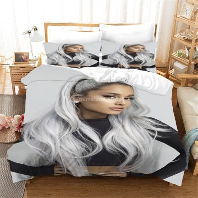 2 Ariana Grande ซูเปอร์สตาร์บิวตี้3D ชุดปลอกผ้านวมชุดเครื่องนอนสีชมพูเตียงนอนห้องนอนชุดผ้าปูที่นอนไซส์ควีนของขวัญขนาดคิงไซส์