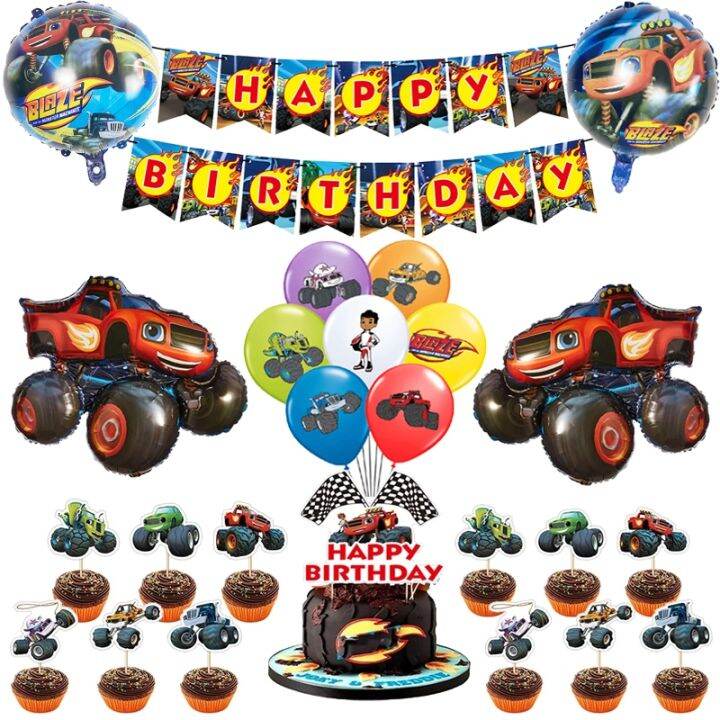 【Fun party】 Blaze Monster Foil Balloons Machines Fire Race Car Latex ...