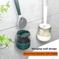 Silicone Refillable Soap Dispensing Toilet Brush Holder Dispensing Toilet Brush Liquid Cleaner In Handle Punch-Free Bathroom