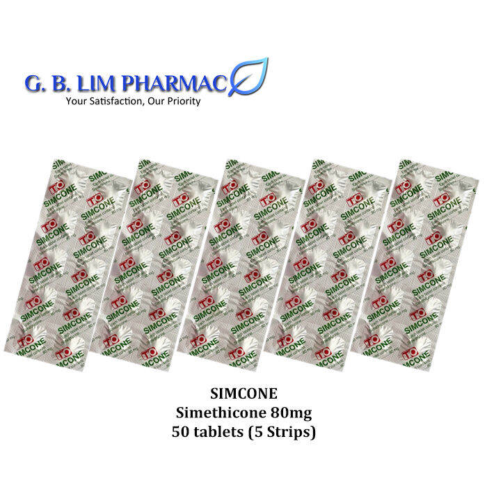 SIMCONE 80MG SIMETHICONE 80MG 10 chewable tablet x 5 STRIPS (EXP 1706