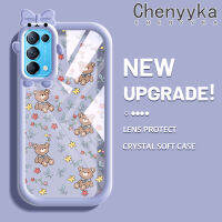 เคส Chenyyyka สำหรับ OPPO Reno 5 4G Reno 5G Reno5 5 K เคส X3 Lite ลายหมีและดอกไม้สร้างสรรค์สีสันสดใสเคสเลนส์กล้องถ่ายรูปแบบนิ่มปิศาจน้อยซิลิโคนโปร่งใสกันกระแทกแบบใสเรียบง่ายเคสป้องกัน