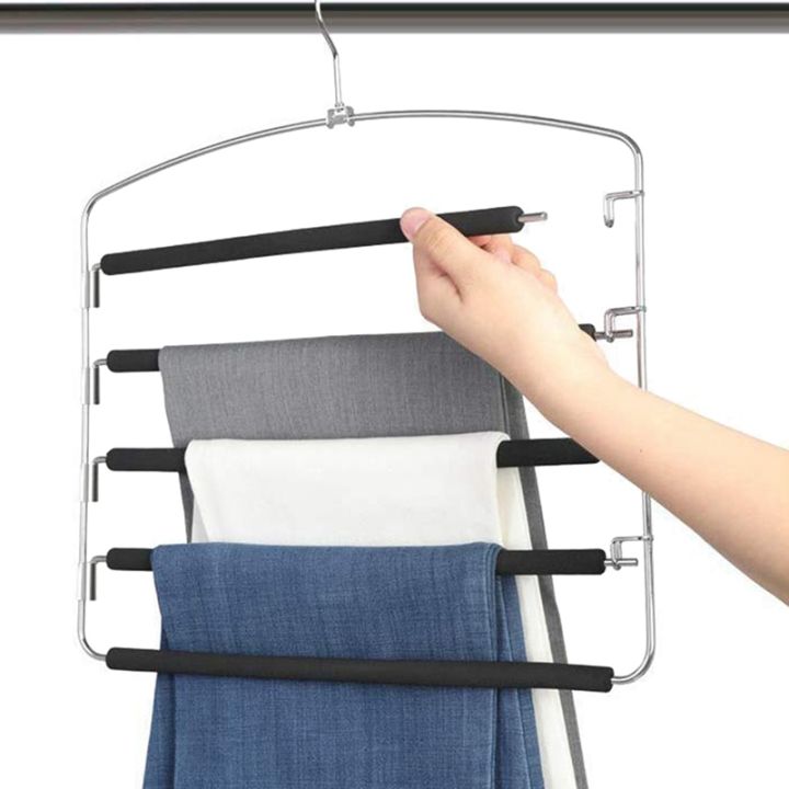 6x-pants-hangers-5-layers-metal-slack-magic-hangers-non-slip-foam-padded-swing-arm-space-saving-hanger