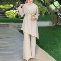 MOMONACO ZANZEA Muslimah ผู้หญิงมุสลิมดูไบ Tracksuit ชุดแขนยาวไม่สมมาตรเสื้อ Flare กางเกงชุด #50