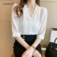 AMMIN เสื้อสตรีผ้าชีฟองแขนสั้น,ใหม่เสื้อเบลาส์ลำลองคอวี Baita ผ้าชีฟองแฟชั่นสำหรับฤดูร้อนปี2021