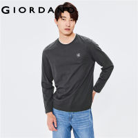 GIORDANO Men T-Shirts Contrast Color Crewneck Casual T-Shirts 100% Cotton Long Sleeve Letter Print Simple Basic Tee 01022825