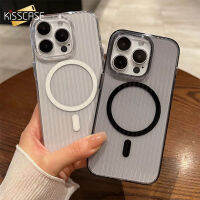 KISSCASE เคสโทรศัพท์แบบใสลายแถบหรูหราสำหรับ Iphone 15 14 13 Pro Max 15 Plus Magsafe มีน้ำค้างแข็งโปร่งใสชาร์จไร้สายแข็งกันกระแทกด้านหลังสำหรับ Iphone 15 14 13