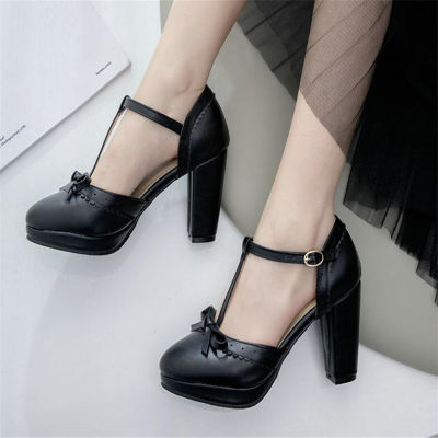 Big Size 33-43 Women Pumps Sweet Bowtie Shoes Vintage Chunky Female Ladies High Heels Party Wedding Prom Footwear Girls Shoes