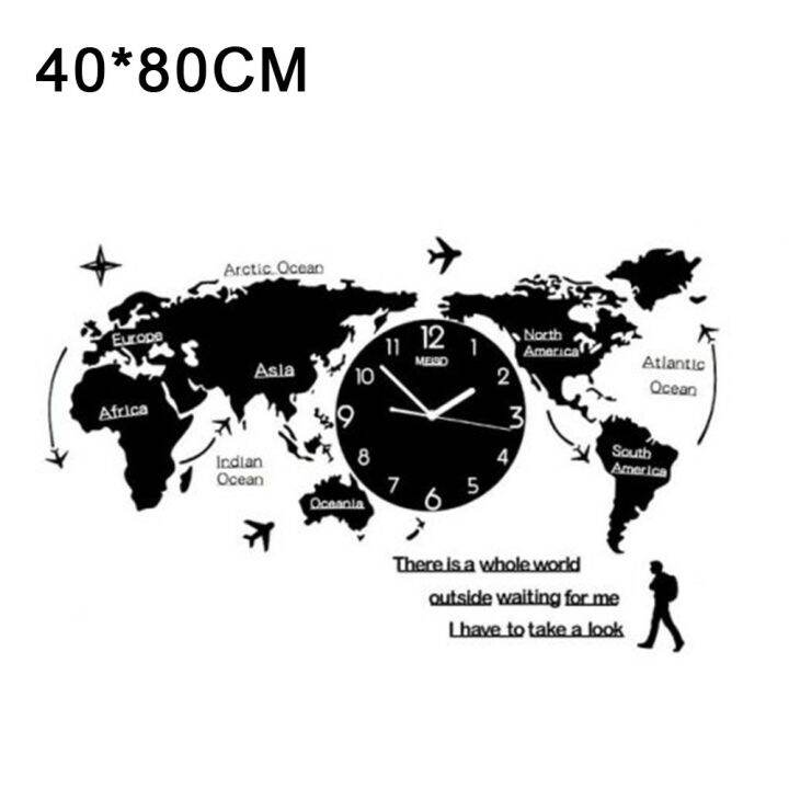 นาฬิกาติดผนังแขวนลายแผนที่โลก3D Large World map wall clock Home Decor