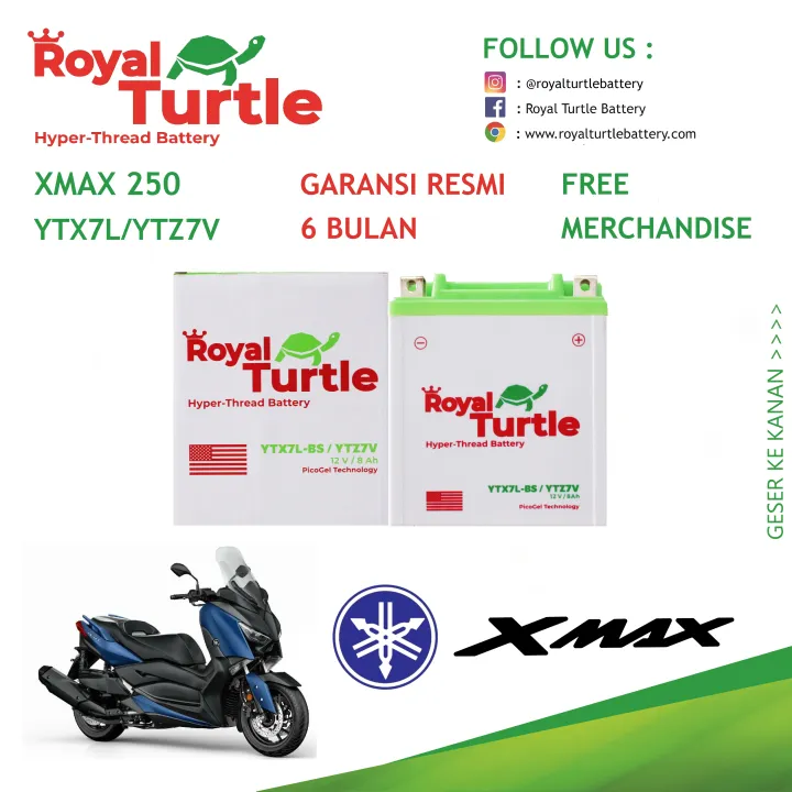 Aki Motor Yamaha XMax 250 ROYAL TURTLE YTX7L / YTZ7V Accu Kering