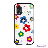 เคสใส่โทรศัพท์สำหรับ A18 OPPO น่ารักหรูหรา A38สำหรับเด็กผู้หญิงกลีบดอกไม้เคสฝาหลังกระจกเทมเปอร์กันกระแทก