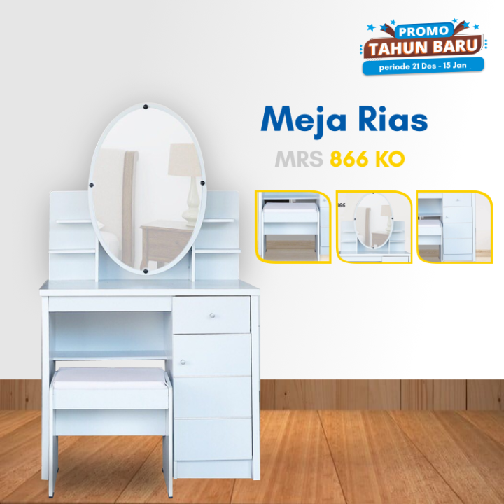 Meja Rias Minimalis Kaca Sliding Aestetic Putih Kaca Kotak Dan Oval ...