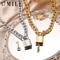 17MILE Punk Gold ล็อคสร้อยคอสายหนังสร้อยคอผู้หญิงผู้ชาย Chain ปลดล็อคกุญแจล็อคจี้สร้อยคอเครื่องประดับยุ้ย