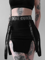 Gothic Zip แยกเซ็กซี่ผู้หญิง Mini กระโปรง Grunge สีดำสูงเอวกระโปรงดินสอ Punk E-Girl Alt Party Clubwear