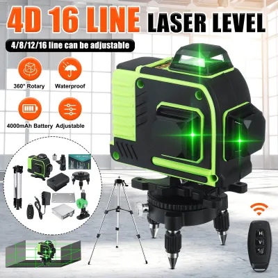 16 Line Level -360 Horizontal Vertical Cross 3D Green Light Level Self-Leveling Measure Super Powerful Beam