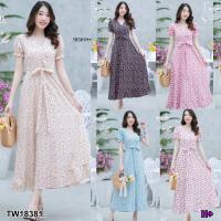 TT18381 แม็กซี่เดรสแขนตุ๊กตา พิมพ์ลายดอกไม้ .doll sleeve maxi dress Floral print..