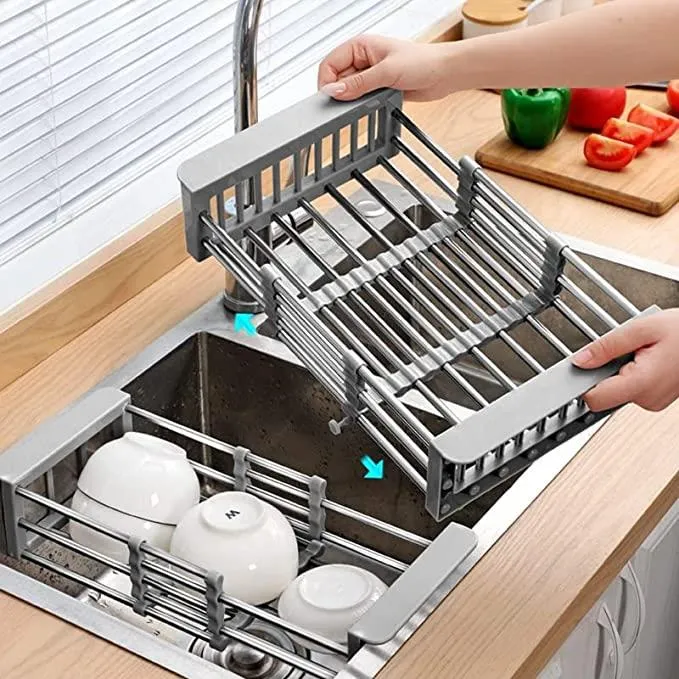 Extendable Dish Rack Dual Part Dish Drainers With Nonscratch And Movable  Cutlery