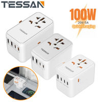 100W 65W 60W Universal Power Adapter, TESSAN International Plug Adaptor with 4 USB Ports, Travel Worldwide Essentials Wall Charger for US to Europe Germany France Spain Ireland Australia(Type C/G/A/I)