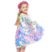 Girls Little Mermaid Cloak Children Colorful Sequined Capes Princess Cloak Kids Shiny Bright Party Costume Girl Arier Dress up