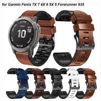 สายนาฬิกาสมาร์ทวอทช์ซิลิโคนหนัง26มม. 22,สายรัดข้อมือสำหรับ Garmin Fenix 7X 7 5/5X Plus 6X 6Pro 3HR 935 945