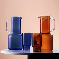 Creative Colored Heat Resistant Glass Cold Water Jug And Cups Set Home Juice Pitcher With Handle High Capacity Lemonade Kettle