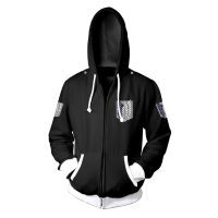 Attack on Titan Zipper Hoodie Anime Zipper Coat 3D Print Hoodie Jacket Outerwear Casual Tops Black