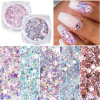 12 สี 3D หกเหลี่ยมเล็บเลื่อม Flakes Mermaid Nail Art Glitter ผง Sparkly Pigment ภาษาโปลิชคำตกแต่งเล็บ NTDJ01-12-Yeors