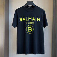 Original Balmain∮ Paris ฤดูใบไม้ผลิและฤดูร้อนของผู้ชายใหม่แขนสั้นเสื้อยืดผ้าฝ้ายคอกลมแขนสั้นเสื้อยืดแฟชั่นด้านบนหลวมแขนสั้นเสื้อยืด9449