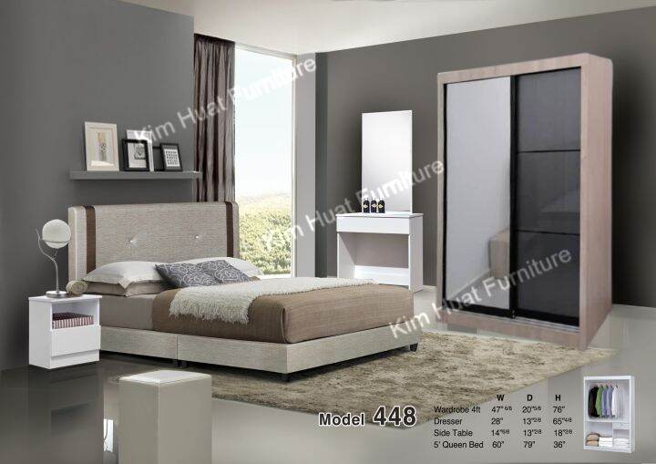 Kim Huat Furniture Bedroom Set Queen Bed + Wardrobe + Dresser + Side
