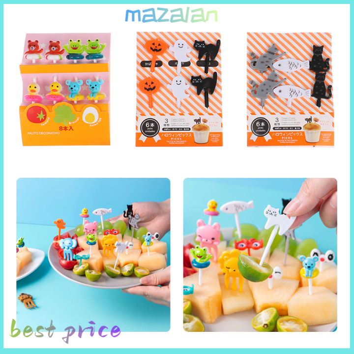 mazalan-ส้อมจิ้มอาหารขนาดเล็กลายการ์ตูนสำหรับเด็ก6-8-10ชิ้นใช้ซ้ำได้