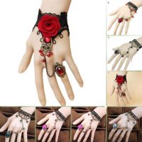 COD SDGREYRTYT Gothic Lace Red Bracelet with Finger Ring