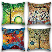 Cushion Cover Cotton Linen Abstract Tree Waist Throw Pillow Case for Home Sofa Bedroom Decoration