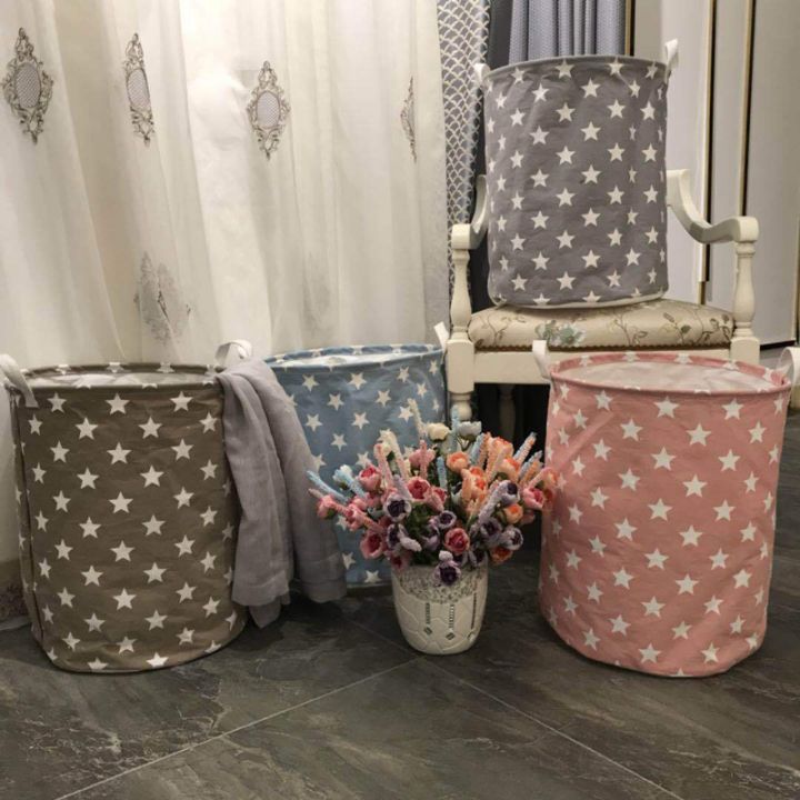 waterproof-collapsible-extra-large-drawstring-clothes-hamper-storage-with-handle-with-stylish-stars-design