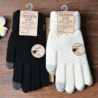 Women 39;s Cashmere wool Knitted Gloves Winter Warm thick touch screen gloves Solid Mittens for Mobile Phone Tablet Pad