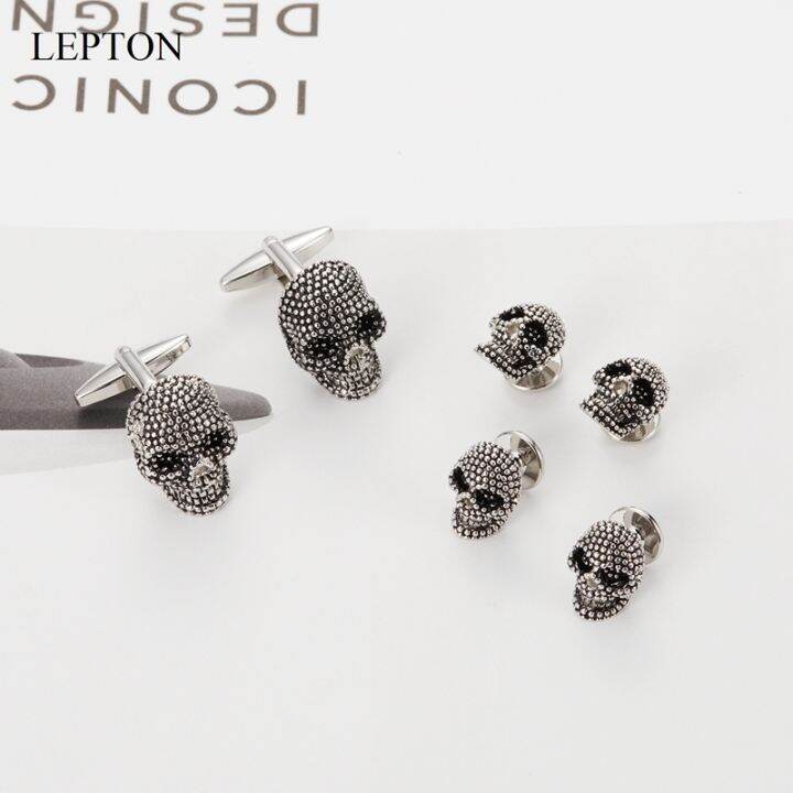 lepton-skull-cufflinks-tuxedo-studsชุดสำหรับชายlepton-vintage-skeleton-cufflink-collar-studs-cuff-linksผู้ชายที่ดีที่สุดชุดของขวัญ-yrrey