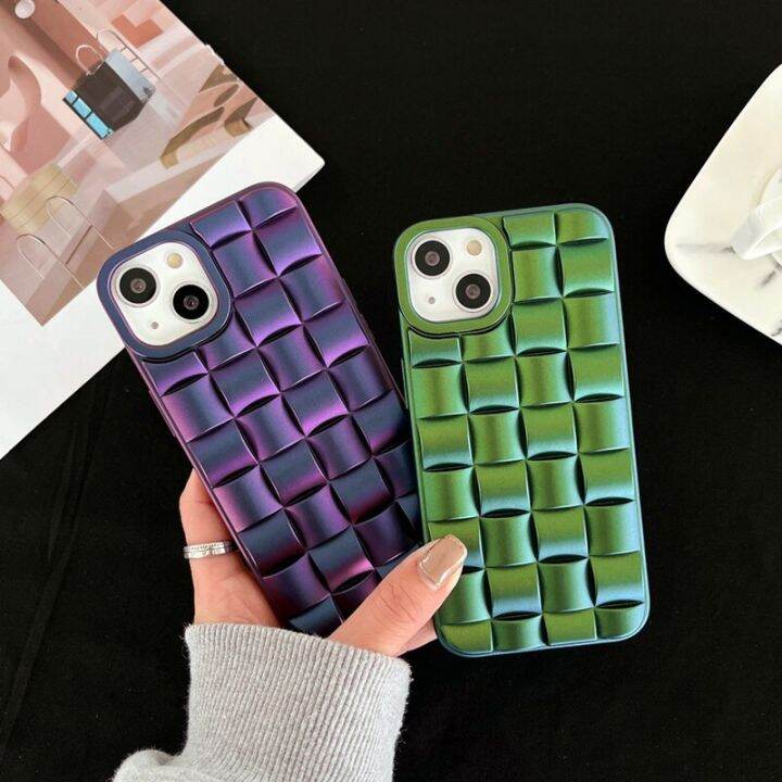 เคสโทรศัพท์มีลายลูกบาศก์มายากลถักลายตาราง3d-ของ-hoce-สำหรับ-iphone-11-12-13-14-pro-max-14-plus-12-13-mini-x-xr-xs-max-6-7-8-plus-เคสกันกระแทกปักเป้าสีไล่ระดับสี