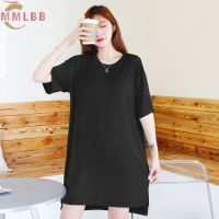 COD SDFGDERGRER Ready Stock Women Modal Cotton Dresses Plus Size Plain Dress Loose Lounge wear Comfortable Short Sleeves round Neck dress Casual Summer Sleepwear Korean pregnant woman dresses Slit skirt 40-80kg